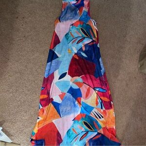 NWT NICOLE MILLER High Neck Watercolor Maxi Dress